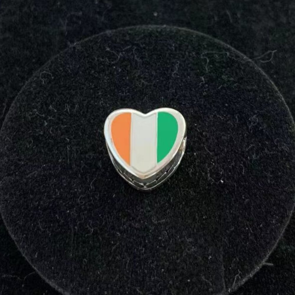 Pandora Cote  d'lvoire Flag Heart Charm S925 Sterling Silver Jewelry
